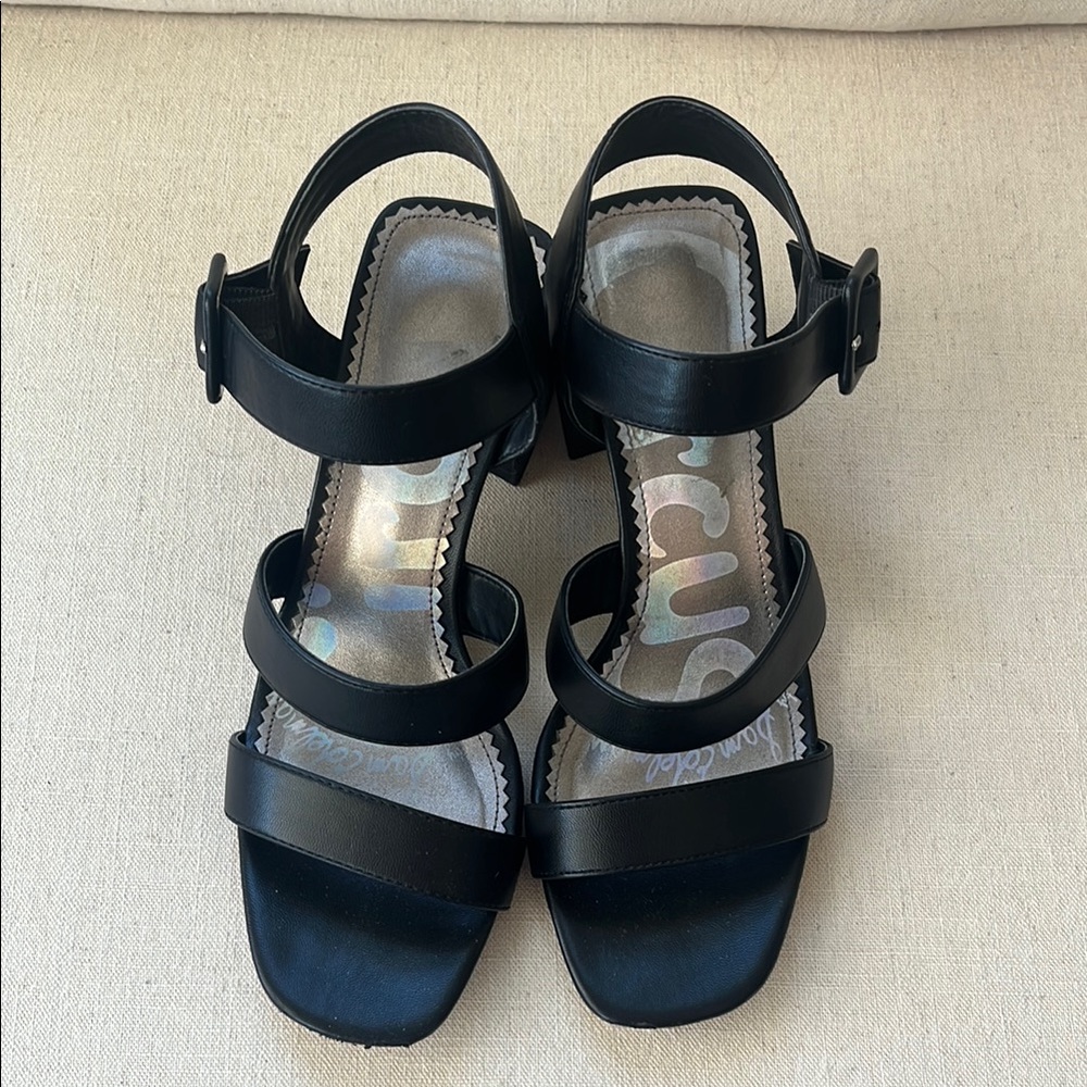 Black Minimalist Leather Sandals with Ankle Strap